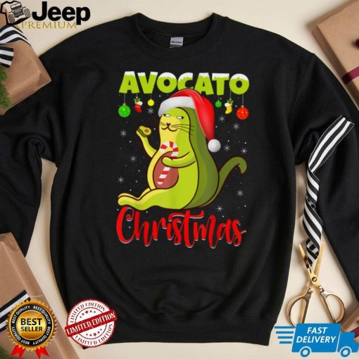 Avocato Cat Lover Xmas Lights Santa Avocado Cat Christmas T Shirt