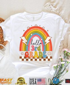 Back To School Hello Third Grade Teacher Retro Rainbow T Shirt Copy (2)