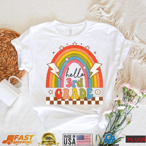 Back To School Hello Third Grade Teacher Retro Rainbow T Shirt   Copy (2)