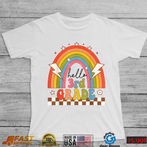 Back To School Hello Third Grade Teacher Retro Rainbow T Shirt   Copy (2)