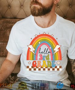 Back To School Hello Third Grade Teacher Retro Rainbow T Shirt Copy (2)