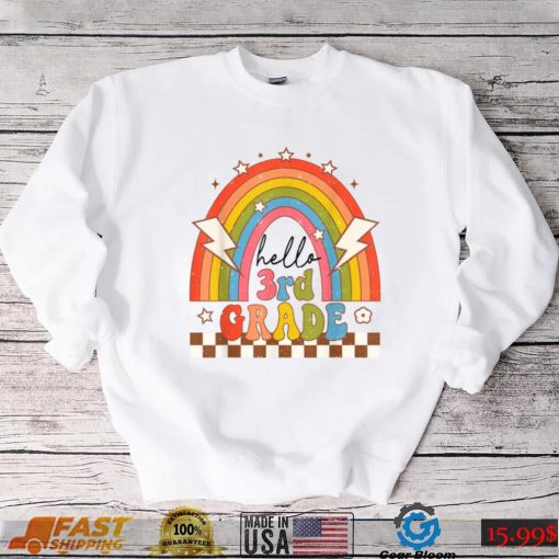 Back To School Hello Third Grade Teacher Retro Rainbow T Shirt   Copy (2)