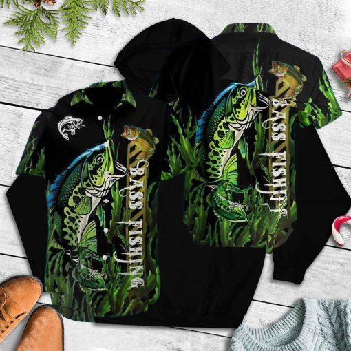 Bass Fishing Black Green Cheap Hawaiian Shirt