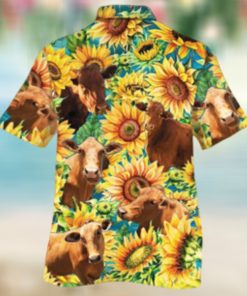Beefmaster Cattle Lovers Sunflower Watercolor Hawaiian Shirt