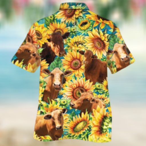 Beefmaster Cattle Lovers Sunflower Watercolor Hawaiian Shirt