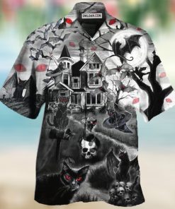 Black Cat Flying Horror Night Halloween Hawaiian Shirt