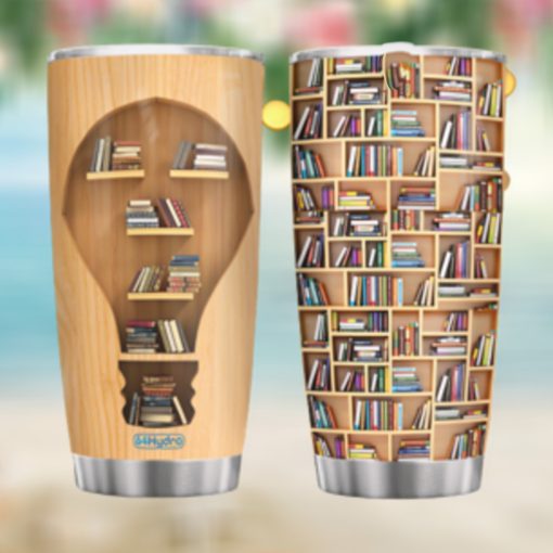 Book Lover Light Bulb Wood Style PYZ1412006 Stainless Steel Tumbler