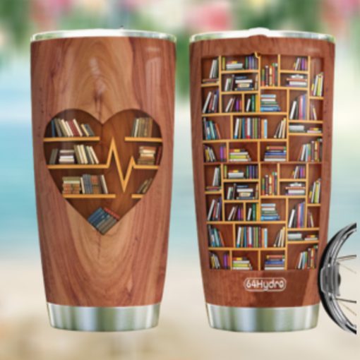 Book Lovers Heart Wood Style HLZ1212004 Stainless Steel Tumbler