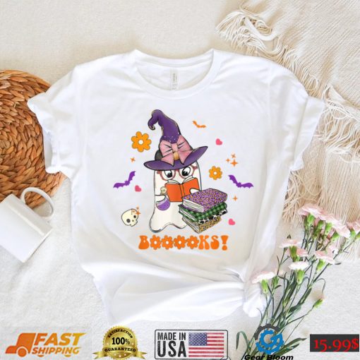 Booooks Cute Ghost Reading Library Books Halloween Teacher T Shirt