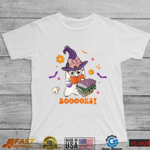 Booooks Cute Ghost Reading Library Books Halloween Teacher T Shirt