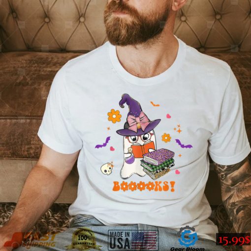 Booooks Cute Ghost Reading Library Books Halloween Teacher T Shirt