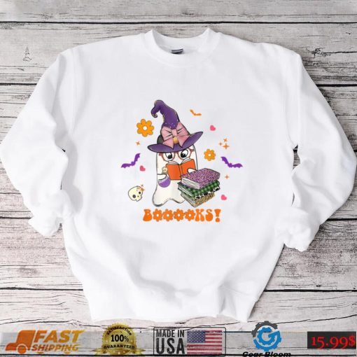 Booooks Cute Ghost Reading Library Books Halloween Teacher T Shirt