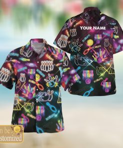 Bowling Symbol Neon Custom Name Hawaiian Shirt