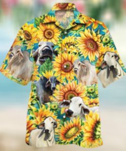 Brahman_Cattle_Sunflower_Watercolor_Hawaiian_Shirt