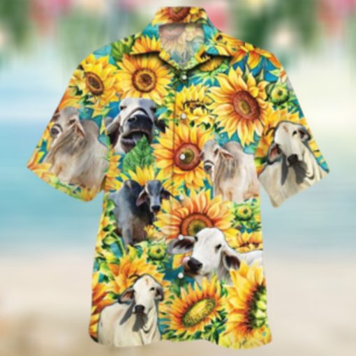 Brahman_Cattle_Sunflower_Watercolor_Hawaiian_Shirt