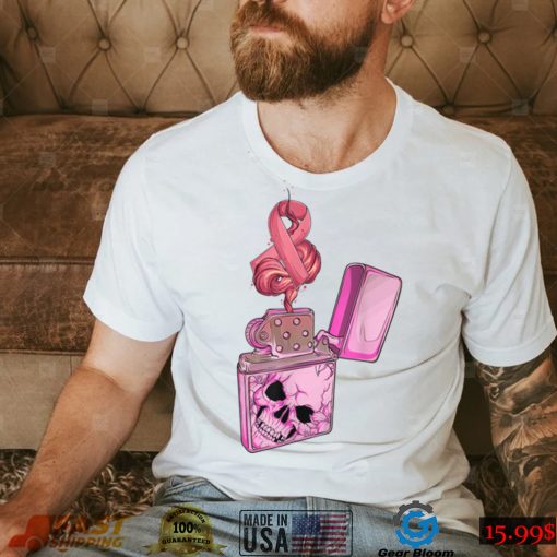 Breast Cancer Awareness Pink Fire Clipper Lighter Skeleton T Shirt   Copy (2)   Copy