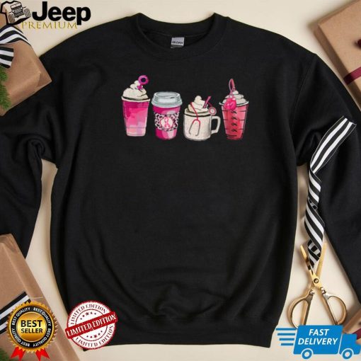 Breast Cancer Iced Coffee Pink Ribbon Coffee Lover Fighter T Shirt