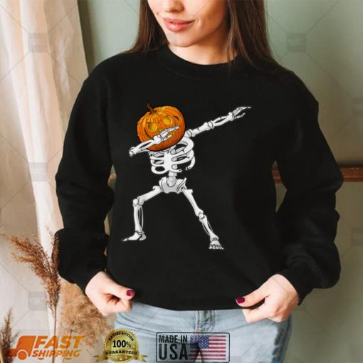 Dabbing Skeleton Pumpkin Dance Funny Pumpkin Dab Halloween T Shirt   Copy (2)