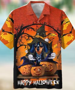 Dachshund Witch Jack O Lantern Pumpkins Halloween Hawaiian Shirt