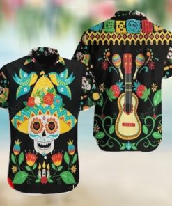 Day Of Dead Sugar Skull And Guitar Hawaiian Shirt, Best Halloween Gift