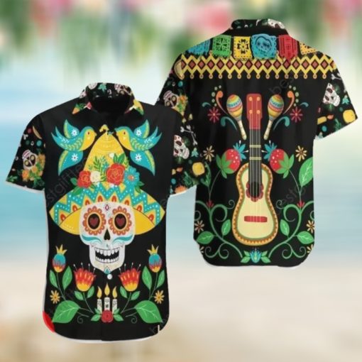 Day Of Dead Sugar Skull And Guitar Hawaiian Shirt, Best Halloween Gift