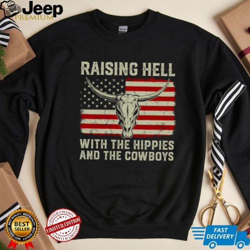 Raisin’ Hell With The Hippies And Cowboys Womens Bull Skull Long Sleeve T Shirt