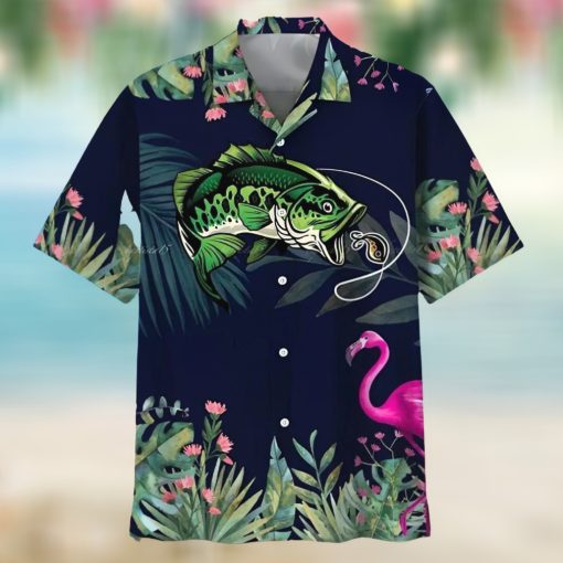 Flamingo Tropical Bass Fishing Hawaiian Shirt