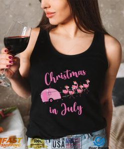 Funny Flamingo Pink Retro Camping Car Christmas In July T Shirt