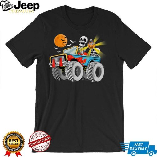 Funny Halloween Skeleton Monster Truck Kids Boys Toddler T Shirt