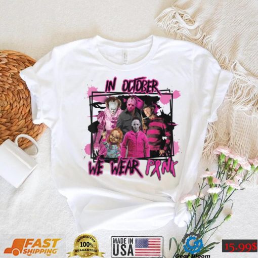 Funny Murder In October We Wear Pink Breast Cancer Awareness T Shirt