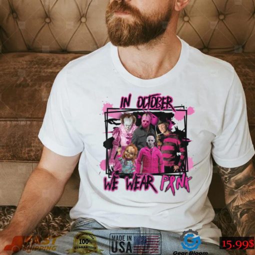 Funny Murder In October We Wear Pink Breast Cancer Awareness T Shirt