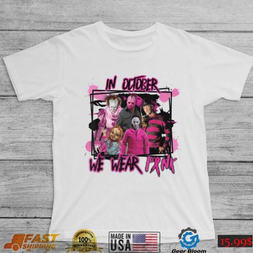 Funny Murder In October We Wear Pink Breast Cancer Awareness T Shirt