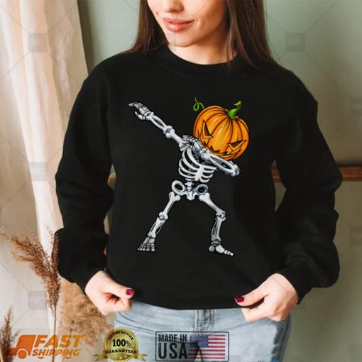 Halloween Boys Dabbing Skeleton Scary Pumpkin Funny T Shirt