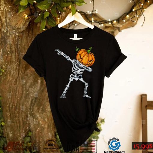 Halloween Boys Dabbing Skeleton Scary Pumpkin Funny T Shirt