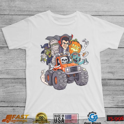 Halloween Gamer Skeleton Zombie Monster Truck Boys Kids T Shirt