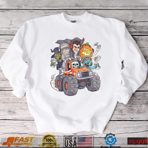 Halloween Gamer Skeleton Zombie Monster Truck Boys Kids T Shirt