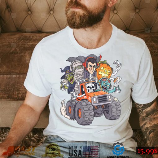 Halloween Gamer Skeleton Zombie Monster Truck Boys Kids T Shirt