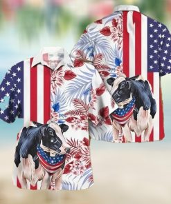 Holstein American Flag Tropical Plants Hawaiian Shirt, Animal Lovers Aloha Shirt