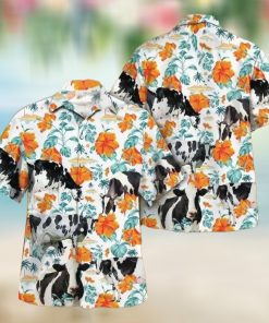 Holstein Bright Hibiscus Flowers Hawaiian Shirt, Animal Lovers Aloha Shirt