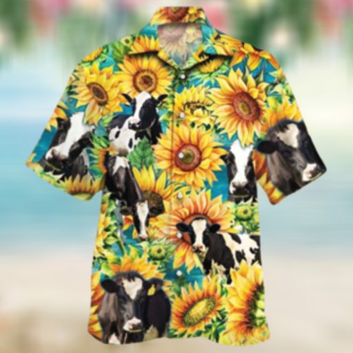 Holstein Friesian Cattle Lovers Sunflower Watercolor Hawaiian Shirt