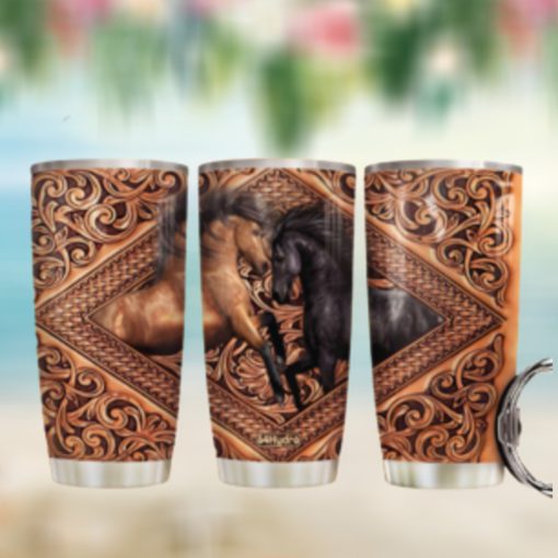 Horse Couple Leather Style HLZ2312007 Stainless Steel Tumbler