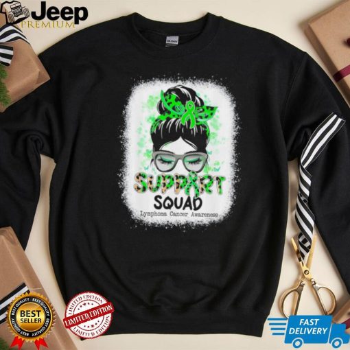 Support squad messy bun lime green ribbon lymphoma cancer shirt