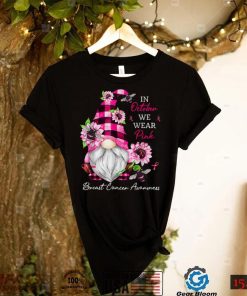 In October We Wear Pink Gnome Breast Cancer Awareness Groovy T Shirt