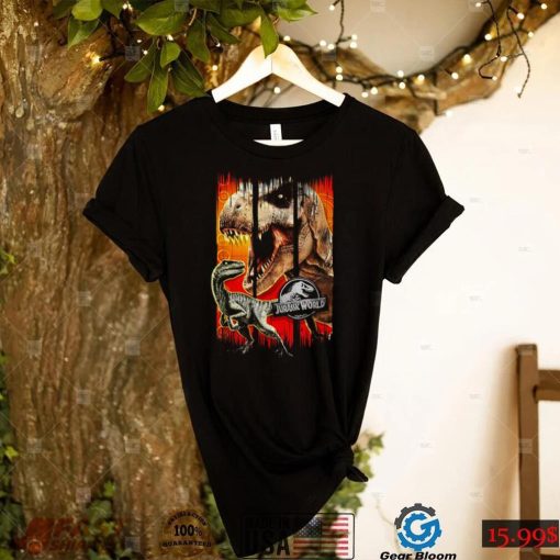 Jurassic Park Jurassic World T Rex & Raptor Distressed Panels T Shirt