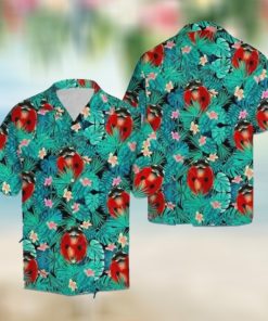 Ladybug Tropical Palm Leaves Summer Vacation Hawaiian Shirt