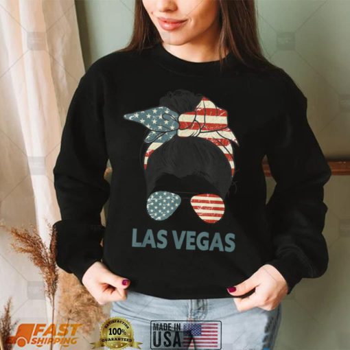 Las Vegas girl Messy bun American Girl Nevada Prid USA flag T Shirt
