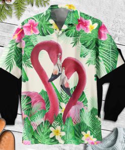 Loving Flamingo Couple Tropical Hibiscus   Leaf For Aloha Hawaii Shirt