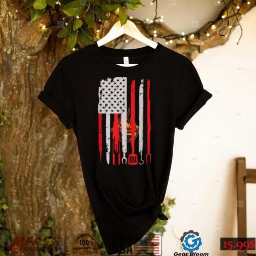 Mens Funny BBQ Grilling Tools Shirt Vintage USA Flag For Men Dad T Shirt