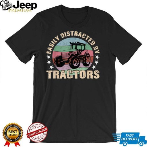 Mens Retro Graphic Easily Distracted By Tractors Farmer T Shirt