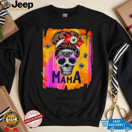 Messy Bun Hair Mama Halloween Spooky Mama For Women Mom T Shirt